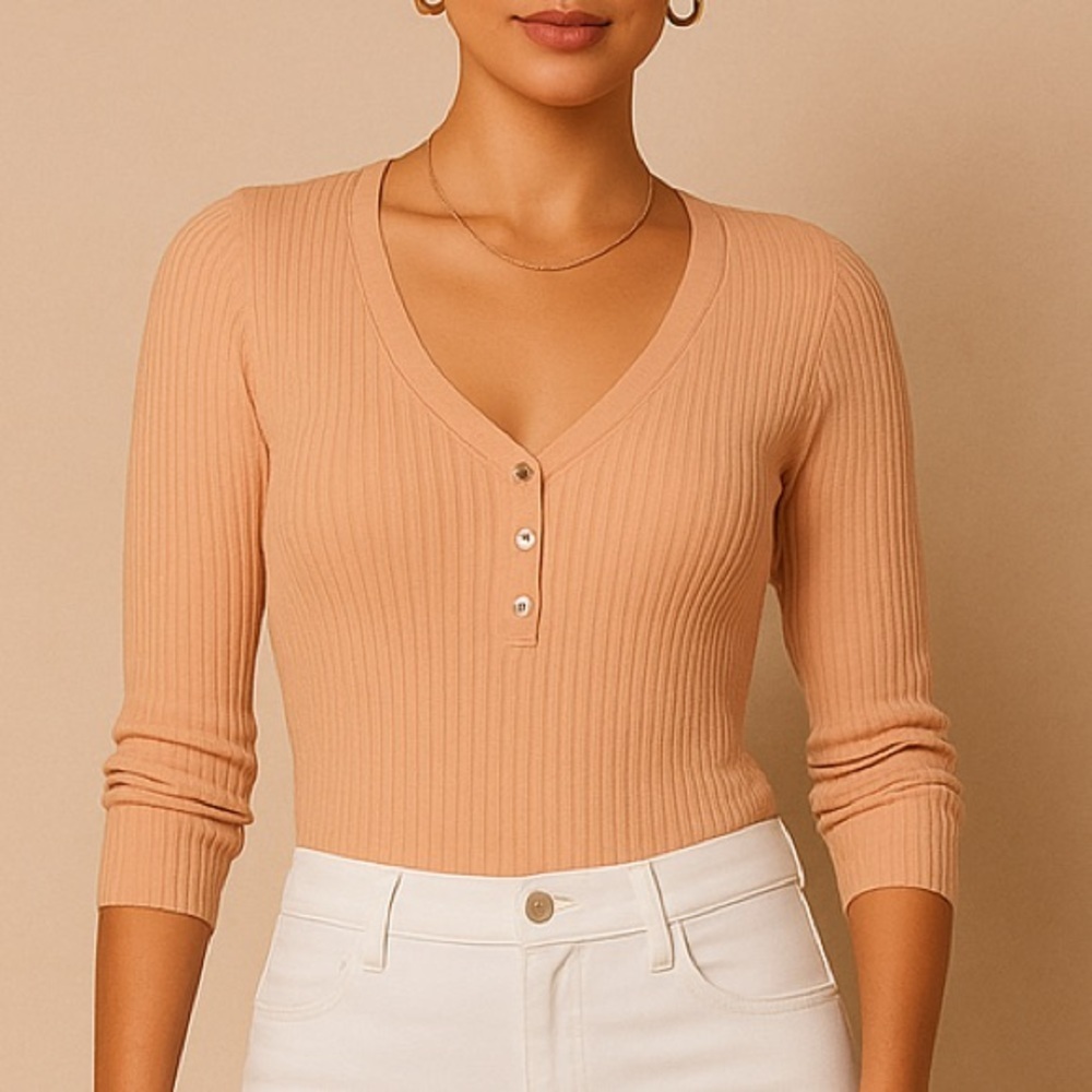 White House Black Market Peach Ribbed Top